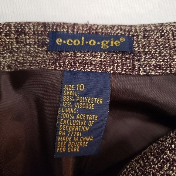 e-col-o-gie Brown Tweed Flare Skirt with Sequinced Line Sz 10 - Picture 9 of 10